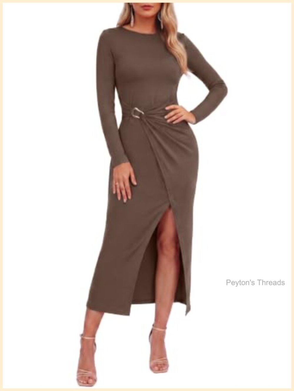 Women Semi Formal Midi Dress Long Sleeve Bodycon Party Wedding Guest